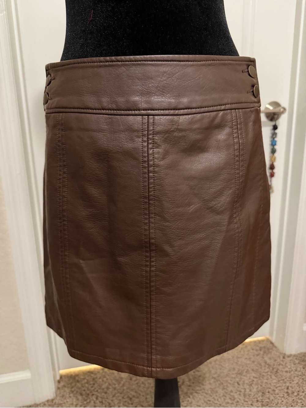 Free People Brown Vegan Leather Mini Skirt Size 8 Back Zip Moto